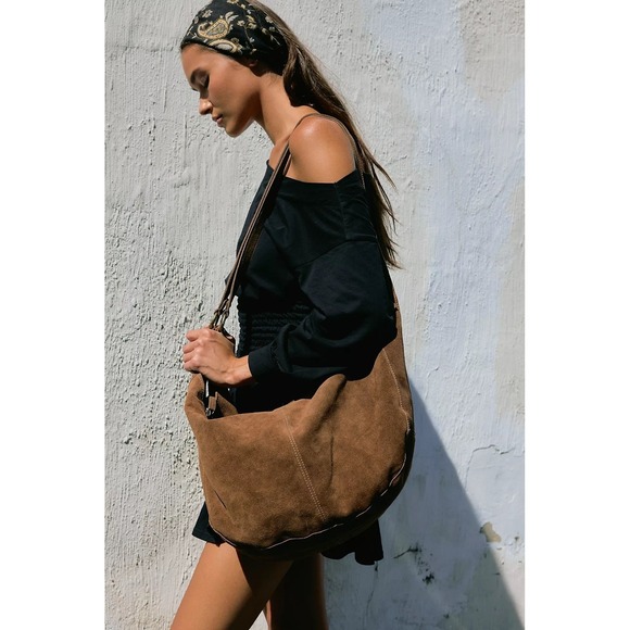 Free People Handbags - Free People Roma We The Free Slouchy Suede Slingshot Bag Brown Hobo Shoulder Bag